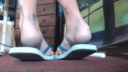 Abby Anna: Filthy blue flip flops worn out