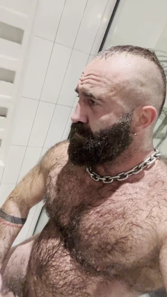 Verbal Muscle Bear Jerks His Big Cock with Cock Ring & Heavy Balls
