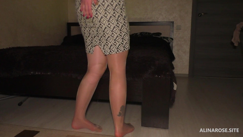 Alina Rose: Stepsister with big tits handjob her shiny pantyhose, cum on...