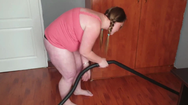 domslutfucker: Pigtailed pale BBW gets undressed to vacuum suck her big...