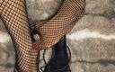 Naelor: Fishnet in Open Toe Shoes with Red Nail Polish