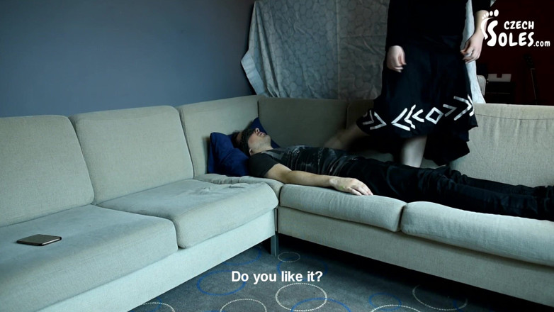 Czech Soles - foot fetish content: Light trampling on her submissive boyfriend