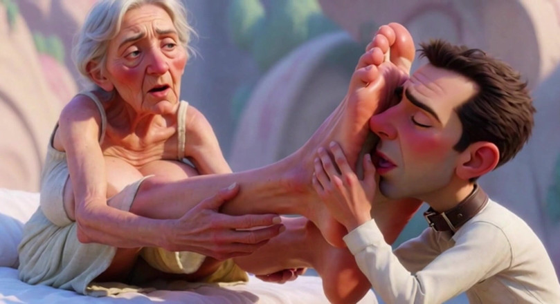 Anime Hentai: Giantess Old Granny Foot Slave Worship - Tiny Man Licking Her...