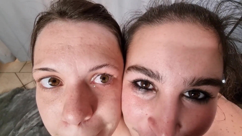 domslutfucker: FFM Threesome Handjob Cum in Eye, Licking Cum Out of...
