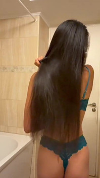Beautiful Asian in Sexy Lingerie Cuts Very Long Black Hair - Asian Goddess Luna with Hair Fetish Tease & Cutting