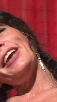 German brunette milf eager to wait dedicates herself to pleasing her shaved pussy with a big dildo while being filmed