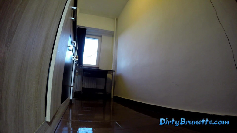 Dirty Brunette: Dumb brunette washes the floor