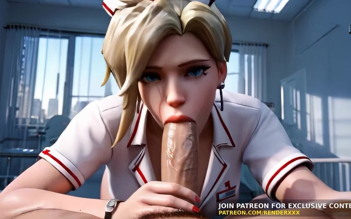 3D-Hentai Games: 3D Анимация: Overwatch - мерси медсестра в униформе специального ухода в больнице, хентай без цензуры