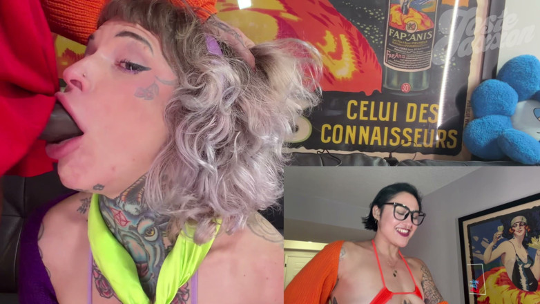 Josie Jaxxon: Cosplay BBC Strap on Blowjob: Velma Doms Daphne