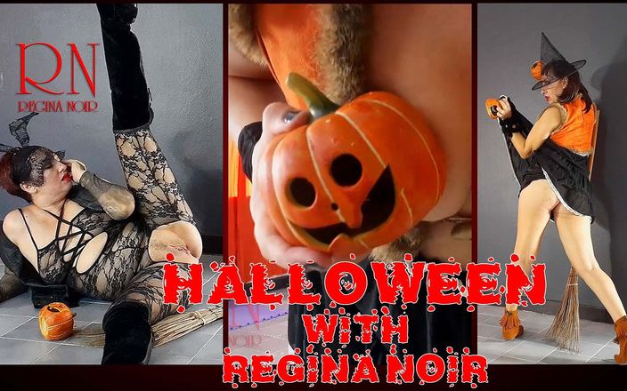 Regina Noir: ハロウィーンの魔女 Rtgina Noir カボチャとほうきを持つ魔女。レジーナ・ノワール・ヴェルマ・ディンクリー・イエロー・パンティースト