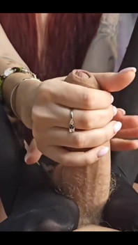 Sweet Handjob with Black Nylon Feet Around Cock