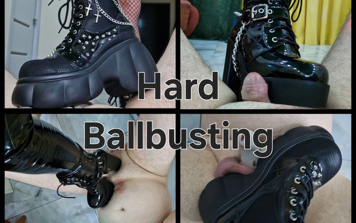 Dominatrix Nika: BDSM. Batendo nas bolas. Suas bolas serão pisoteadas e espancadas...