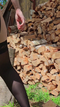 Sexy MILF Chopping Wood in Stockings