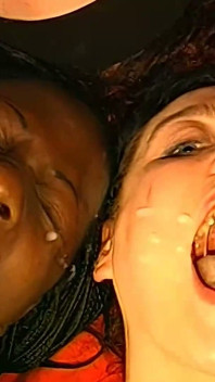 Brunette Bukkake Slut Gets Her Face Completely Covered