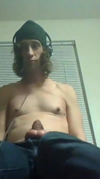 Headphones & Beanie on; Barechested and Stroking Lazily to Porn