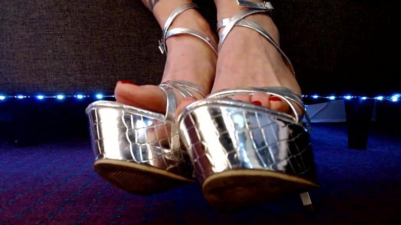 Abby Anna: Sexy Silver High Heels Disco Ball Tease