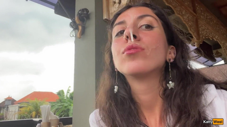 Katty West: Eating Pizza with Cum on My Face in a Cafe...