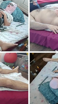 La moglie mi fa un footjob. Sborro sul corpo di mia moglie