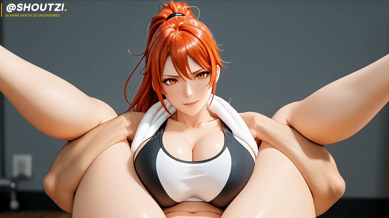 Shoutzi Anime Hentai3D Uncensored: Rina zpocená tělocvična děvka Harem Girl Nelson Squat Rack Zezadu...
