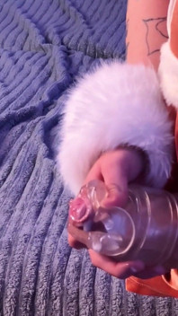 Christmas Trans Girl Jerks and Cums Using a Fleshlight Quickshot