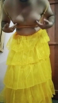 Indian Gay Crossdresser Bottom Pressing and Playing with Her Big Boobs in Yellow Gown Real Homemade Sex