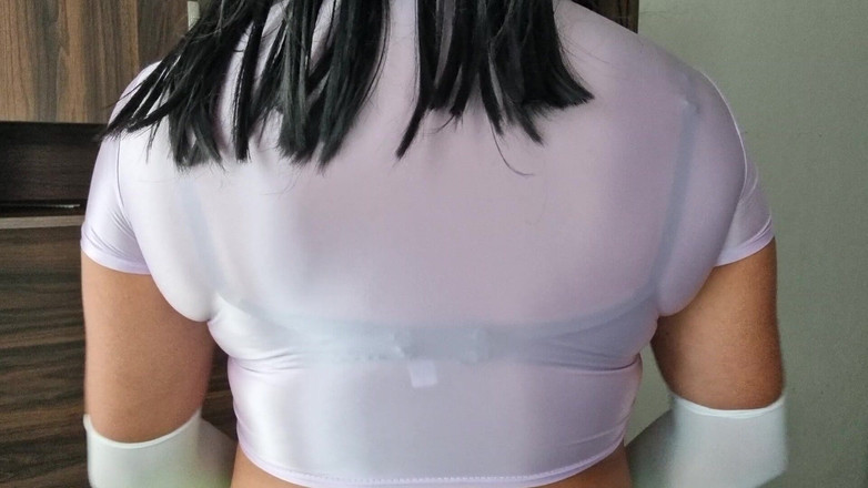Only bras: Красивий і сексуальний прозорий топ зі спандексу і чорний бюстгальтер з гострими цицьками