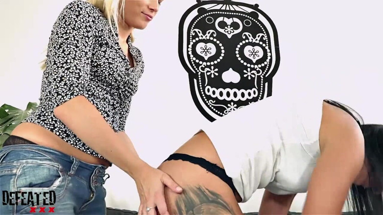 Foot Fetish Center: Sexy blondie worshiping foot of cute brunette with intense ass...