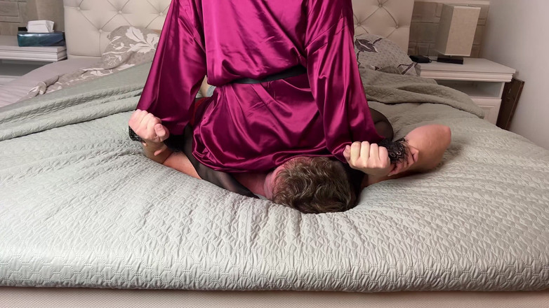 Mean Asian Wife: Panty Gagged Facesitting in Lingerie with Face Slapping