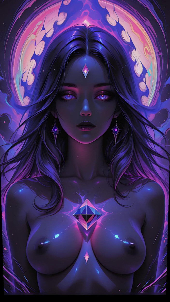 VelvetInk Studio: Dea cosmica mystic con incandescente viola occhi fantasia scura ai...