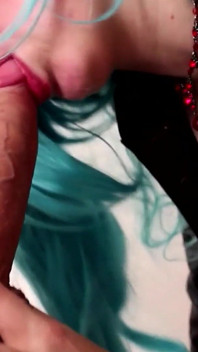 Horny MILF in Blue Wig Hardcore Fucked Moans Like Crazy