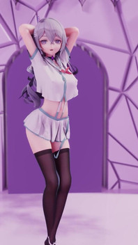 [mmd] Phut Hon College Girl Uniform; Black Stockings; Jiggling Breasts
