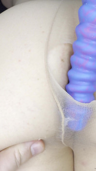 Ribbe dildo Skrz roztrhané punčocháče