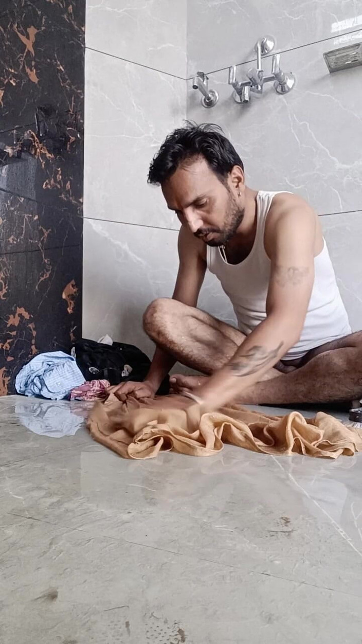 Rajasthani-old-lover: Desi young boy enjoy washing father's underwear