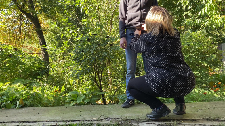 OurFetishLife: Milf licked my cock outside after pissing