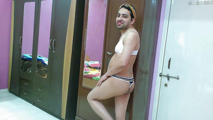 Cute & Nude Crossdresser: Sexy sissy crossdresser femboy Sweet Lollipop in a bra-thong, hairband...