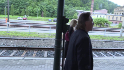 German Porn: Beautiful blonde fucks finds and rides huge cock inside train...