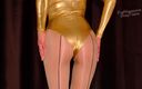 Shiny teens: 702 Gouden spandex turnpakje en naakt glanzende panty met backseam