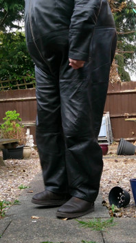 Leather Overalls in the Garden
