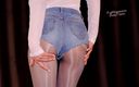 Shiny teens: 633 pantimedias grises brillantes y mini shorts de jeans