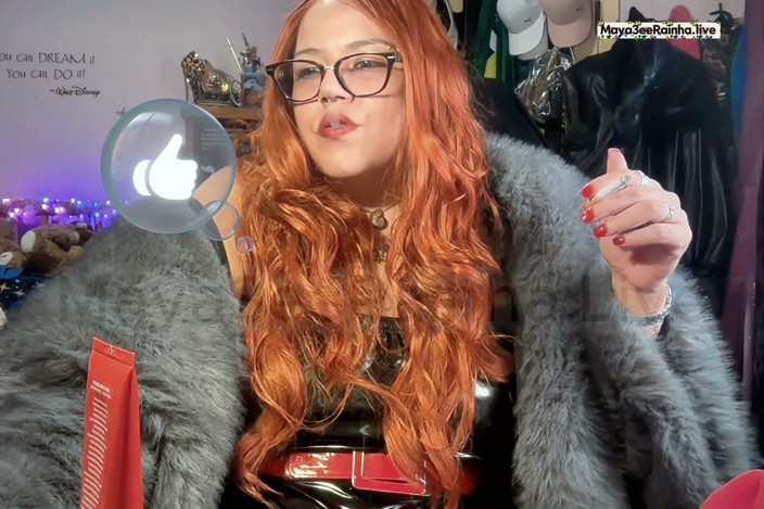 Goddess Maya3ee Rainha: Smoking Brazilian Saggy Tits Redhead Goddess in Fur and Latex -...