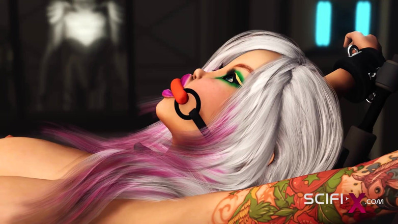 SciFi-X transgender: 地区51。科幻人形女性Android futa在实验室里和一个性感的丰满辣妹玩耍