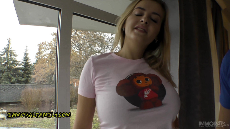 Immoral Family: Massive boobs stepmom loves cheburashka aka soviet union mickey mouse