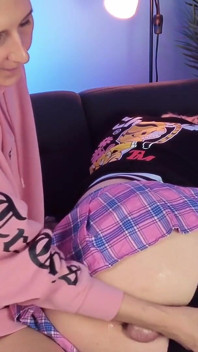 Girl & Femboy Twink - Handjob with epic cumshot