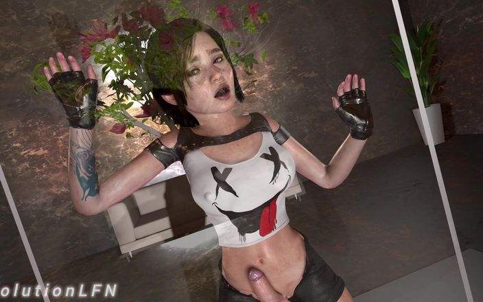 EvolutionLFN: Ellie骑乘lara crofts肚子隆起的富塔鸡巴/奖励ellie的不间断精液场景
