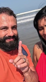Baianinha Trans Fucks Couple on the Beach in Public
