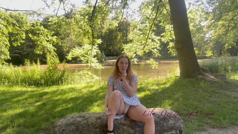 Lily, Goddess of Desire: Innocent Girl Sits in the Park and Eats Lollipop Not...