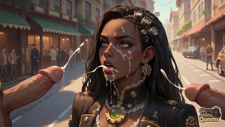 Ebony Anime Queens: Spalující černá královna je velkolepá a nenasytná v tomto steampunku XXX!