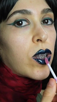 Gothic Dark Blue Lipstick and Glossy Lips