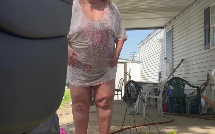 Big Ass 4 U: Watering Flowers Flashing Tits and Ass