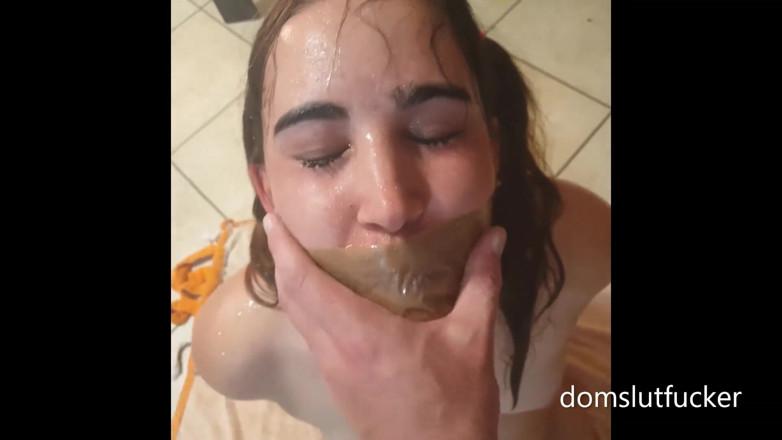 domslutfucker: Bondage Pigtailed Teen Doing Water Sports, Slapped and Fucked